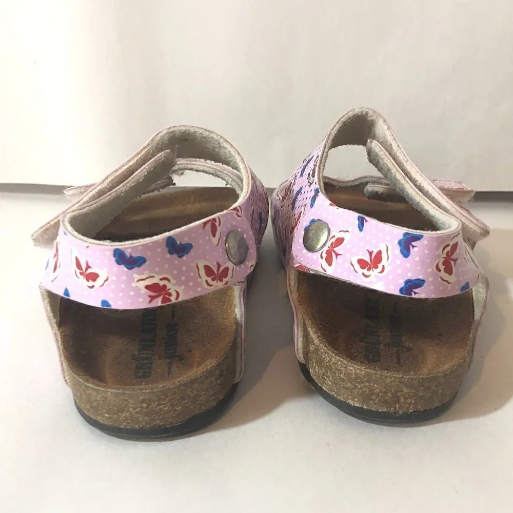 GRUNLAND JUNIOR Sandals Girls Size 7.5US/EU24 Pink Tan Butterfly Print